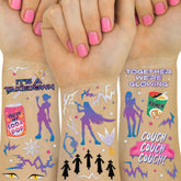 xo Fetti Pop Star Tattoos with iridescent foil create a purple glow on skin