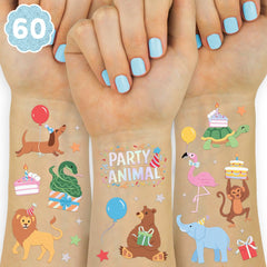 xo, Fetti foil tattoo sheets display with safari designs for parties