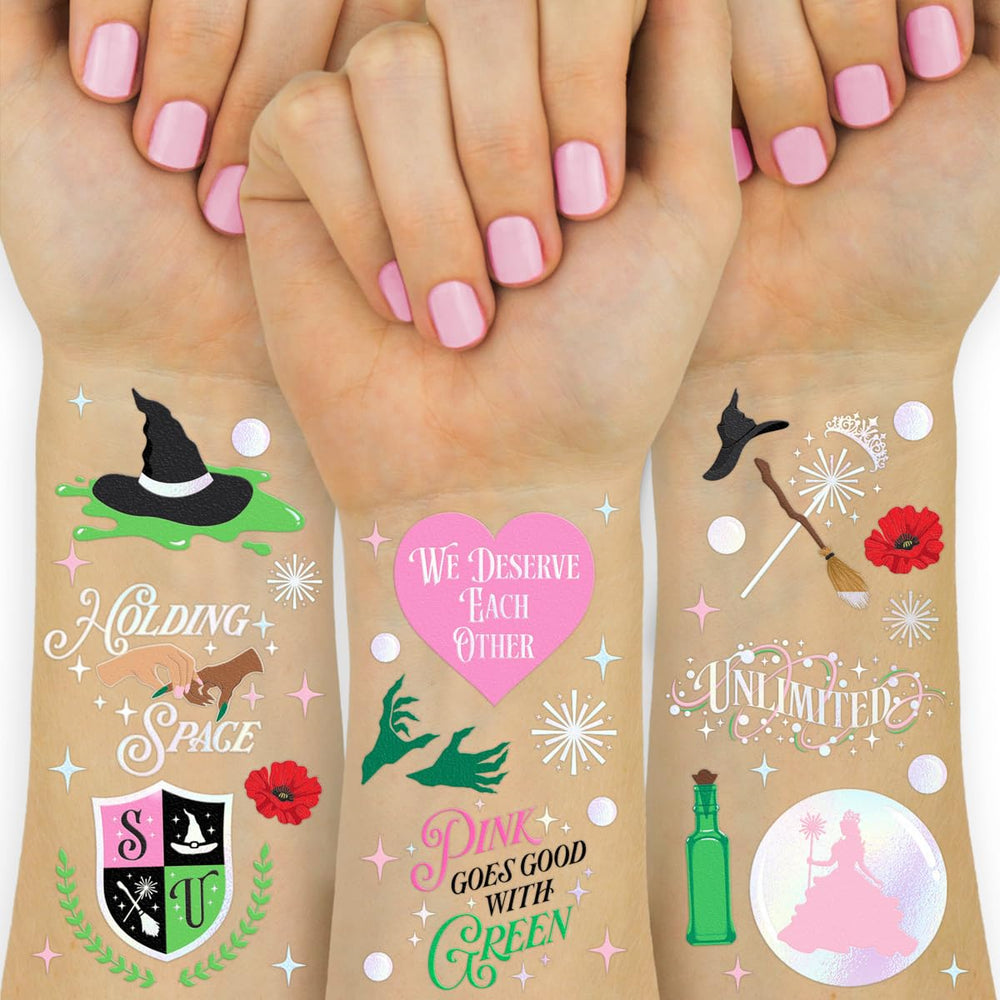 Tatuaje sombrero de bruja rosa con foil, perfecto para fiesta XO Fetti
