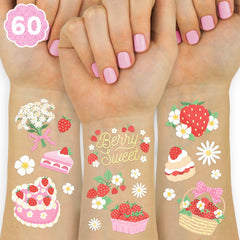 Tatuajes xo fetti de fresa dorada para fiestas y diversión.