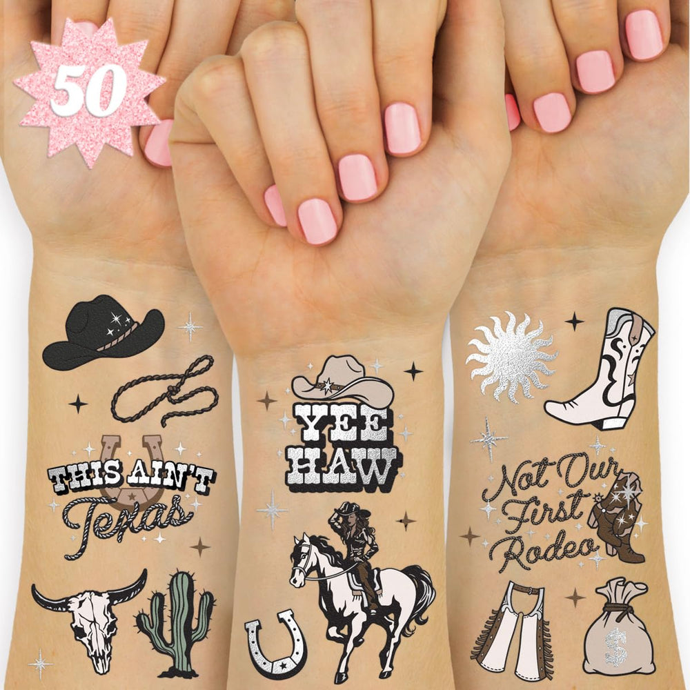 Tatuajes xo Fetti con diseño vaquero para fiesta, fácil de aplicar