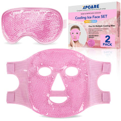 XPCARE cooling ice face mask pink shown on a soft surface for cooling relief