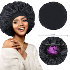 XRACEPHOL reversible bonnet showcases black and purple satin for versatile wear.