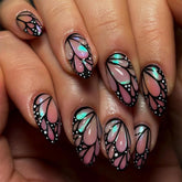 XZMeiLun Butterfly Wings press-on nails in medium almond for quick daily glamour.