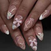 XZMeiLun uña adherible rosa y blanco con lazo Frances, acabado elegante para uso diario