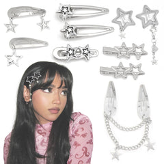 YAEISM clips de pelo estrella plata 8 formas, perfecto para peinados con brillo discreto.