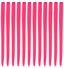 YaFex 12-pcs clip-in extensions on model in hot pink for party-ready style.
