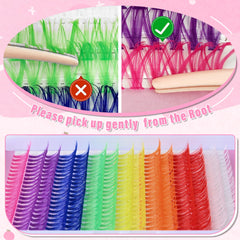 Yaiseiko colored lash clusters silk fibers closeup emphasizes natural fluffy look.