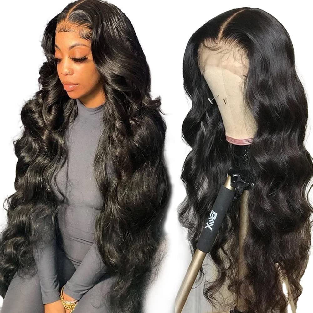Yamikk 28in 13x5 HD lace front wig front view for natural part styling.