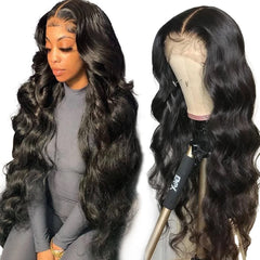 Yamikk 28in 13x5 HD lace front wig front view for natural part styling.