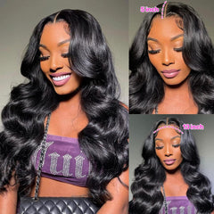 Yamikk body-wave wig side view showcases soft, tangle-free movement.