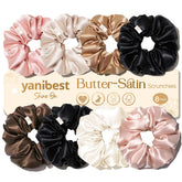 YANIBEST 8-piece satin scrunchies pack with silky texture for gentle, comfortable hold.