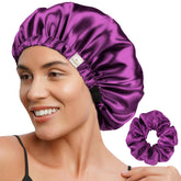 YANIBEST adjustable satin bonnet double-layer purple for sleeping protection