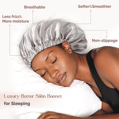 YANIBEST double-layer satin bonnet close-up highlights the soft butter-satin feel.