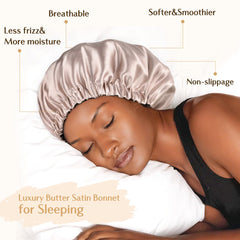 YANIBEST double-layer satin bonnet is reversible to protect sheets and hair all night.