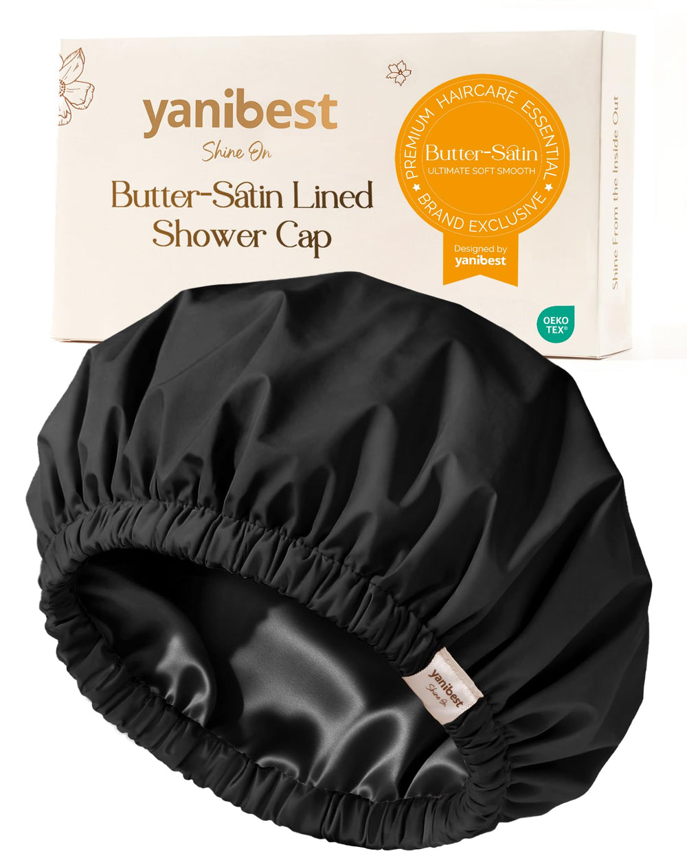Gorra de ducha Yanibest impermeable negra para mantener el cabello seco