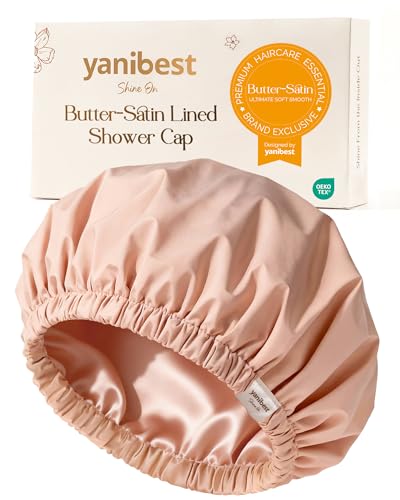 Gorra de ducha Yanibest con interior satinado para cabello protegido y menos fricción