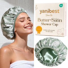 Yanibest gorra ducha satinada para mujeres mantiene el cabello seco durante la ducha