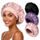 Yanideer bonete de seda para dormir con doble capa protege el cabello durante la noche.