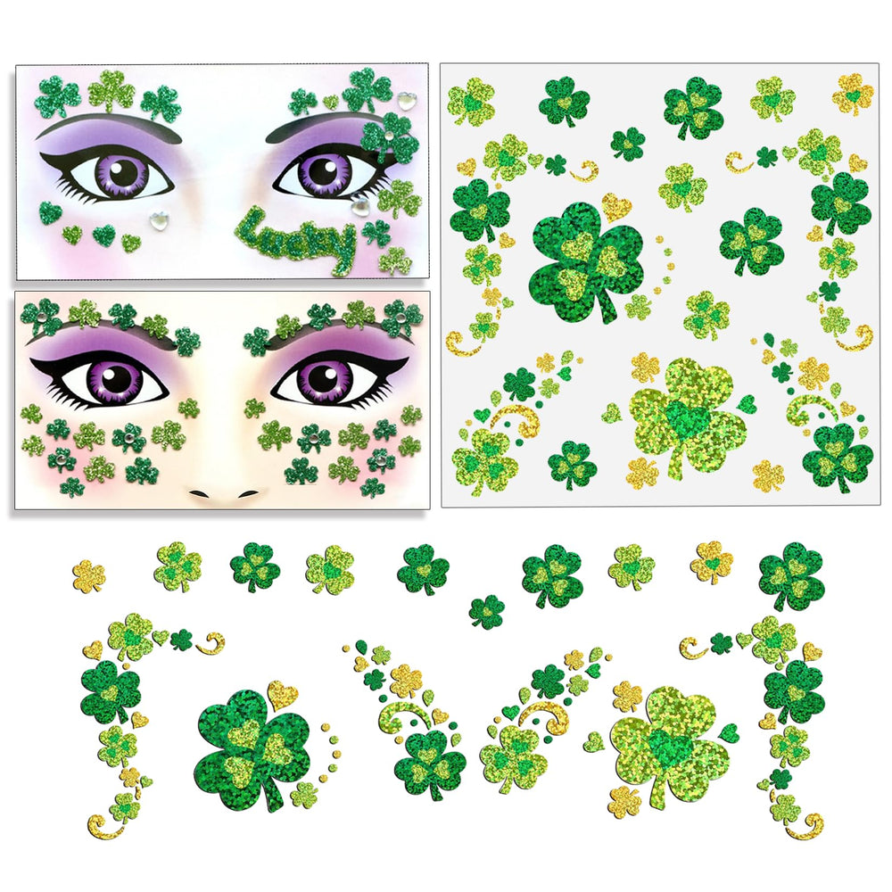 Gemas faciales Yanroom con trébol brillante para brillos en el Día de San Patricio.