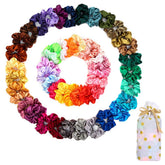 Yanwenx gomitas de satén para cabello en 50 colores, aptas para estilos variados.