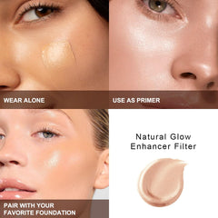 Yaper PHOERA Skin Glow Tint, enfoque filtrado para piel suave.