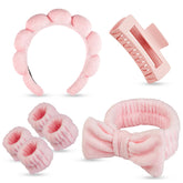 Yaqulen conjunto spa: banda de toalla rosa para mantener el cabello seco durante el lavado