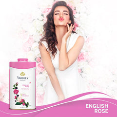 Yardley London talco Rosa, aplicación suave en la piel tras la ducha.