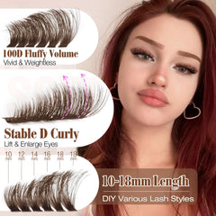 Yawamica brown lash clusters 10-18mm D curl for versatile looks.