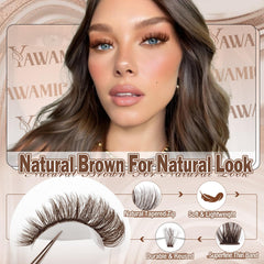 Yawamica brown lash clusters 16mm for dramatic length with brown depth