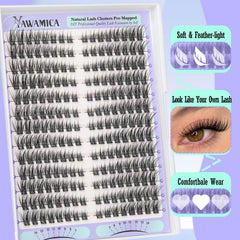 Yawamica natural lash clusters cat-eye 10mm defines outer corners with open-eyed effect.