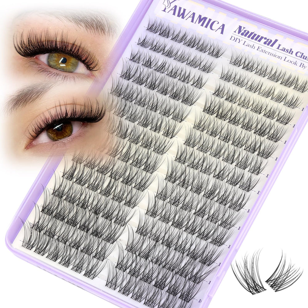 Yawamica natural lash clusters with wispy band for subtle daily look.