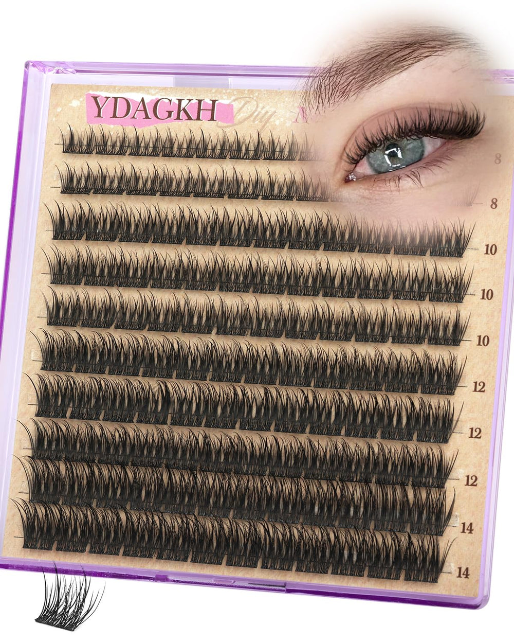 YDAGKH short lash clusters in 8mm for natural daytime lash enhancement.