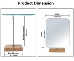 YEAKE 8-inch large frameless bamboo mirror offers a wide view for precise makeup application.
