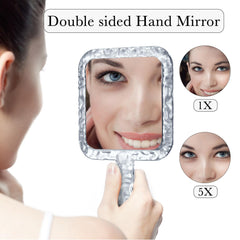 YEAKE mirror showing handle hole for hanging or handheld grooming