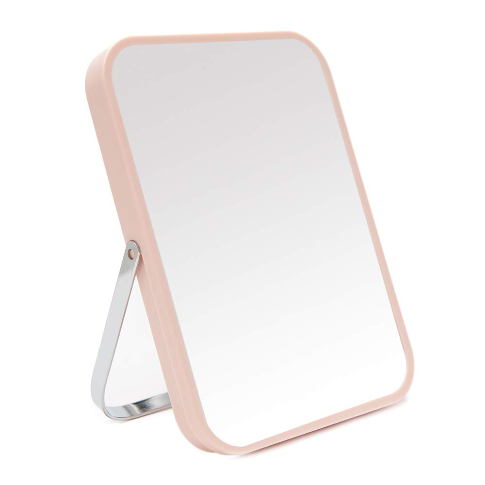 YEAKE table desk makeup mirror with 8 inch folding stand in pink for portable on-desk use