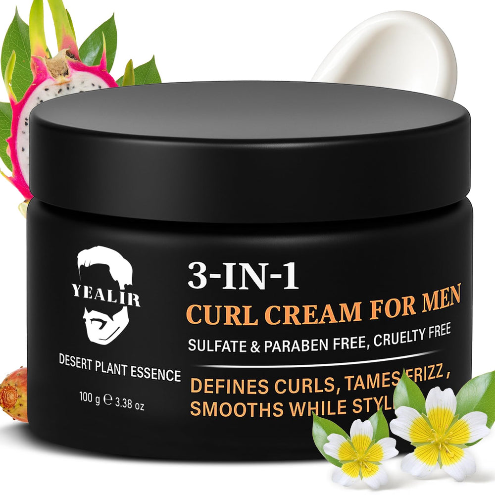 YEALIR crema 3 en 1 para rizos, envase compacto, definición suave.
