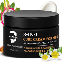 YEALIR crema 3 en 1 para rizos, envase compacto, definición suave.