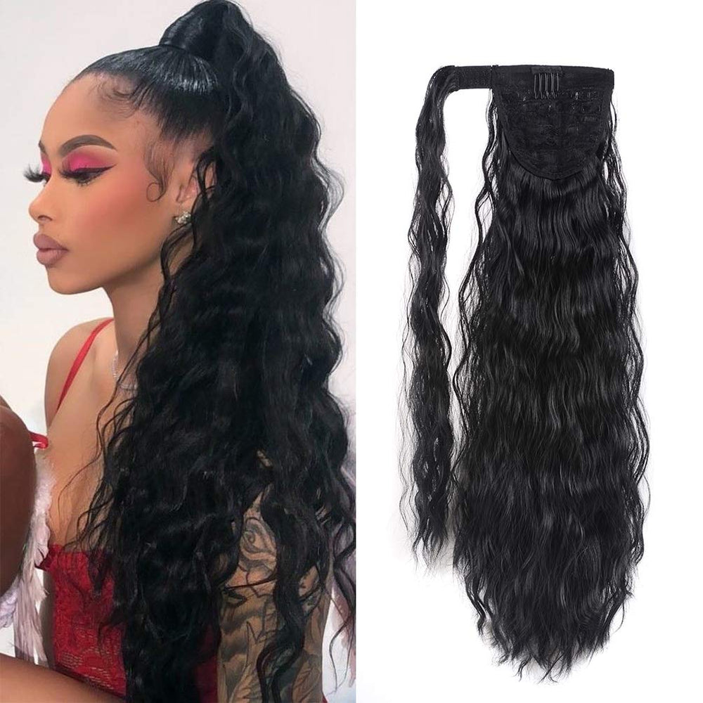 YEAME corn wave ponytail clip 22in with secure five-clip attachment.