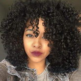 YEAME Curly Wig 15in natural black with bangs for daily styling