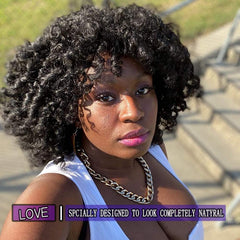 YEAME Curly Wig fiber texture closeup showing realistic curls