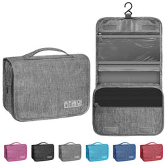 YEMEDA Toiletry Bag with hanging hook in gray keeps essentials reachable on the go.