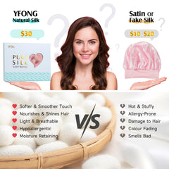 YFONG silk bonnet fits most heads with soft elastic band and tie.