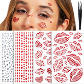 Gemas faciales autoadhesivas rojas de YGDZ para labios, efecto llamativo en fiestas.