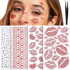Gemas faciales autoadhesivas rojas de YGDZ para labios, efecto llamativo en fiestas.