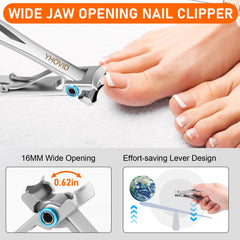 YHOVID toenail clippers with wide jaw and catcher for mess-free trimming