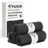 Yiclick exfoliating washcloth towel texture shows a nylon-polyester blend for gentle, effective cleansing.
