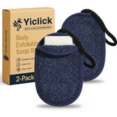 Yiclick soap bag blue round 2-pack front view for exfoliating body scrubs