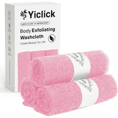 Toalla exfoliante Yiclick rosa pastel para exfoliar y suavizar la piel.