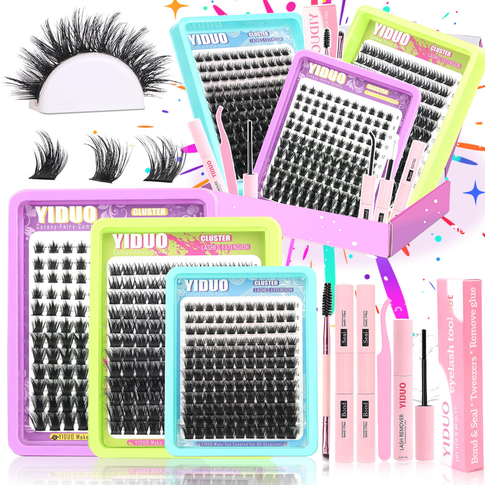 YIDUO 3-styles lash clusters kit volume bulk pack close-up shows instant fullness